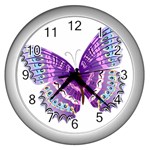 Purple Butterfly Wall Clock (Silver)