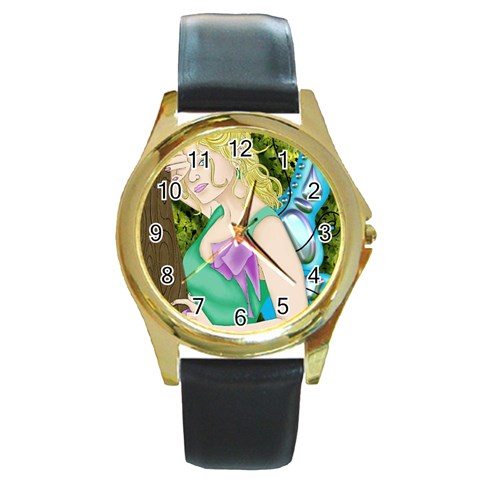 Forgotten Summer Round Gold Metal Watch from ArtsNow.com Front