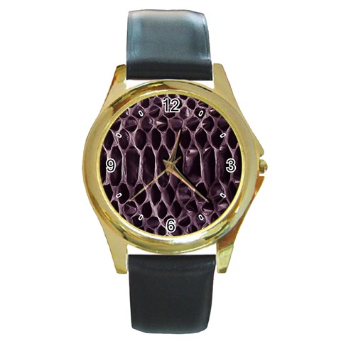 Snake Skin 3 Round Gold Metal Watch from ArtsNow.com Front