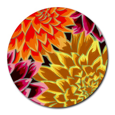 Golden Flowers Custom Round Mousepad from ArtsNow.com Front