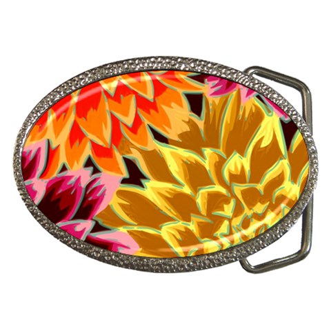 Golden Flowers Custom Belt Buckle from ArtsNow.com Front