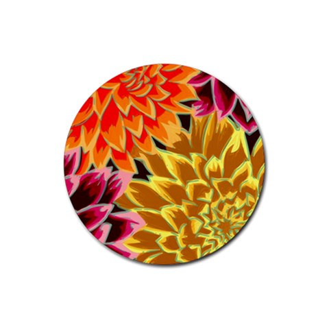 Golden Flowers Custom Rubber Round Coaster (4 pack) from ArtsNow.com Front