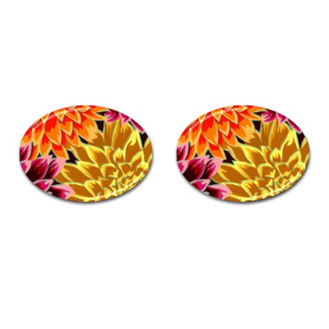 Golden Flowers Custom Cufflinks (Oval) from ArtsNow.com Front(Pair)