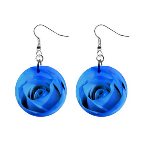 Blue Rose Custom 1  Button Earrings from ArtsNow.com Front