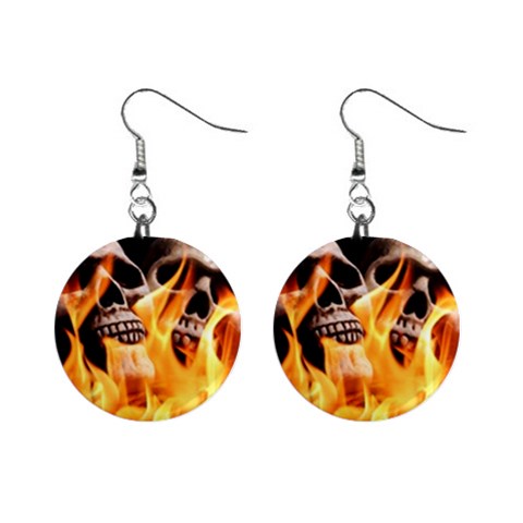 skulls and flames 1  Button Earrings from ArtsNow.com Front