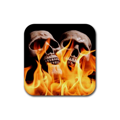 skulls and flames Rubber Coaster (Square) from ArtsNow.com Front