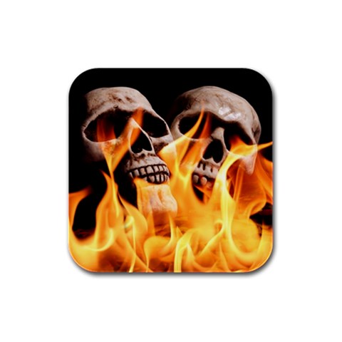 skulls and flames Rubber Square Coaster (4 pack) from ArtsNow.com Front