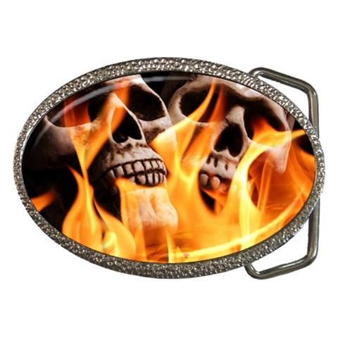 skulls and flames Belt Buckle from ArtsNow.com Front