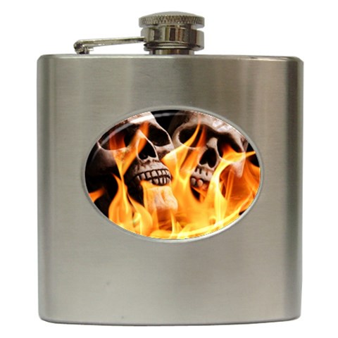 skulls and flames Hip Flask (6 oz) from ArtsNow.com Front