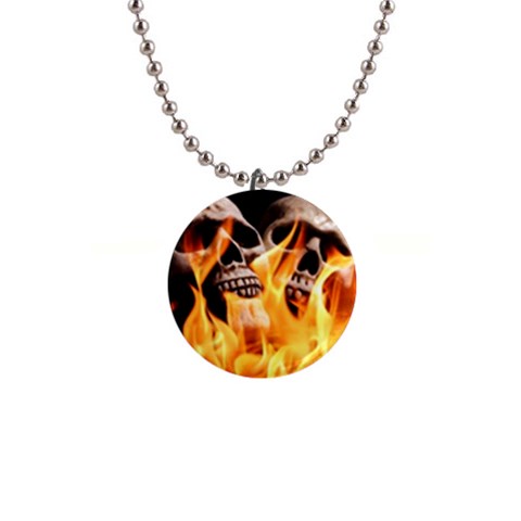 skulls and flames 1  Button Necklace from ArtsNow.com Front