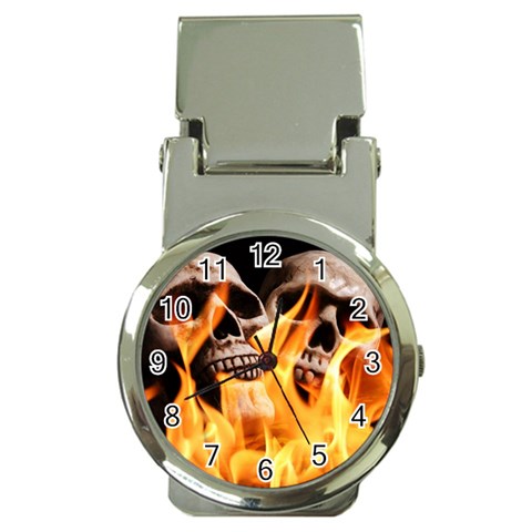 skulls and flames Money Clip Watch from ArtsNow.com Front