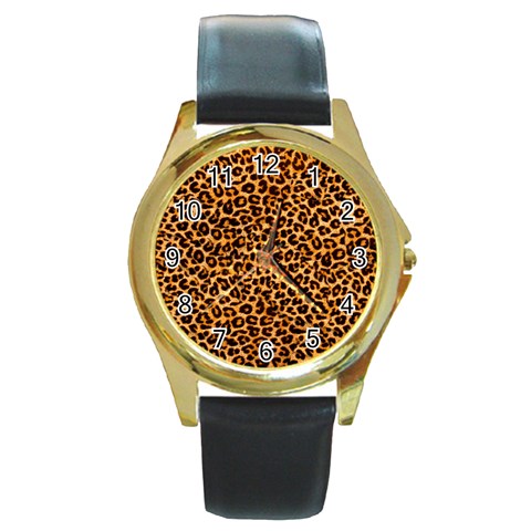 Leopard Round Gold Metal Watch from ArtsNow.com Front