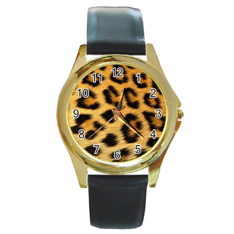 Cheetah Round Gold Metal Watch from ArtsNow.com Front