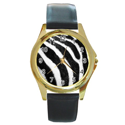 Zebra Round Gold Metal Watch from ArtsNow.com Front