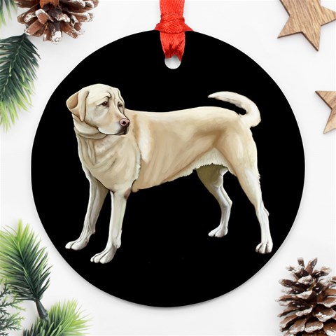 BW Yellow Labrador Retriever Dog Gifts Round Ornament (Two Sides) from ArtsNow.com Back