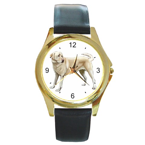 Yellow Labrador Retriever Round Gold Metal Watch from ArtsNow.com Front