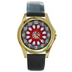 Red and Silver Round Gold Metal Watch