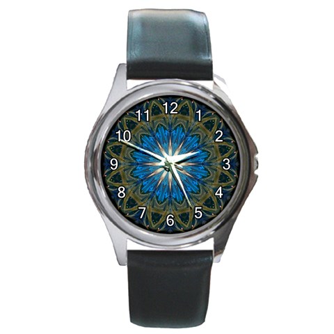 Bright Blue Star Round Metal Watch from ArtsNow.com Front