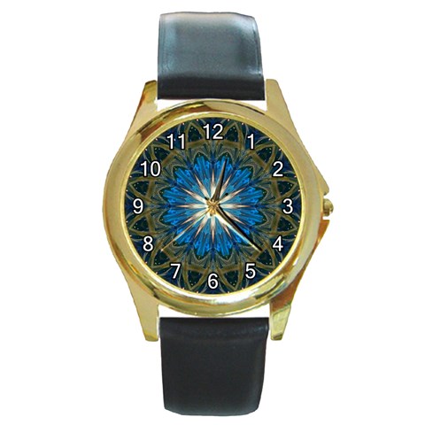 Bright Blue Star Round Gold Metal Watch from ArtsNow.com Front