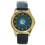 Bright Blue Star Round Gold Metal Watch