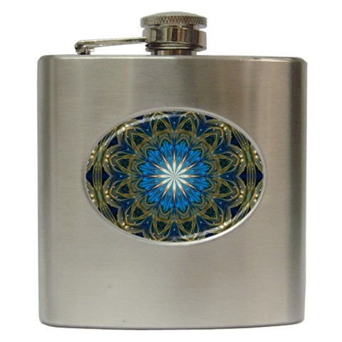 Bright Blue Star Hip Flask (6 oz) from ArtsNow.com Front