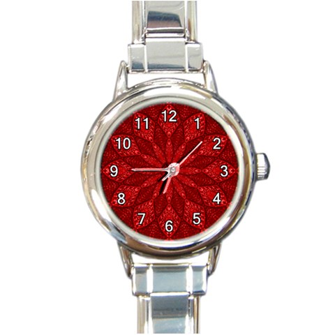 Red Quilt Round Italian Charm Watch from ArtsNow.com Front