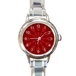 Red Quilt Round Italian Charm Watch