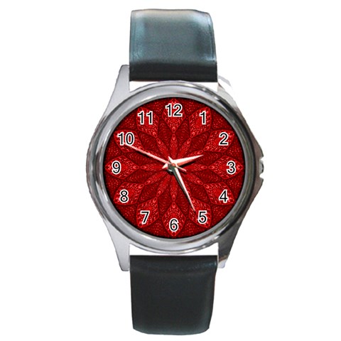 Red Quilt Round Metal Watch from ArtsNow.com Front