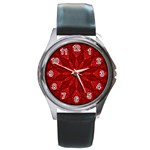 Red Quilt Round Metal Watch