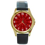 Red Quilt Round Gold Metal Watch