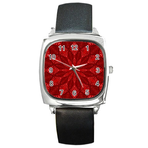 Red Quilt Square Metal Watch from ArtsNow.com Front