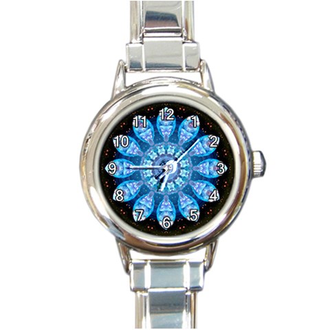 Baby Blue Flower Round Italian Charm Watch from ArtsNow.com Front