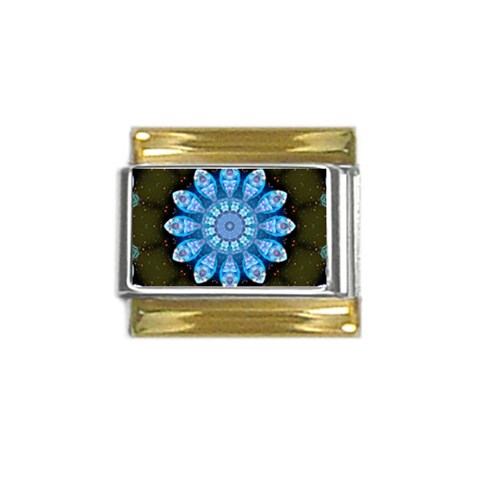 Baby Blue Flower Gold Trim Italian Charm (9mm) from ArtsNow.com Front