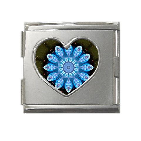 Baby Blue Flower Mega Link Heart Italian Charm (18mm) from ArtsNow.com Front