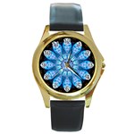 Baby Blue Flower Round Gold Metal Watch