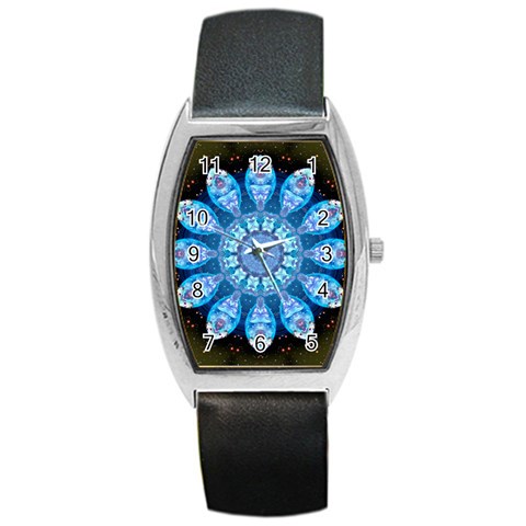 Baby Blue Flower Barrel Style Metal Watch from ArtsNow.com Front