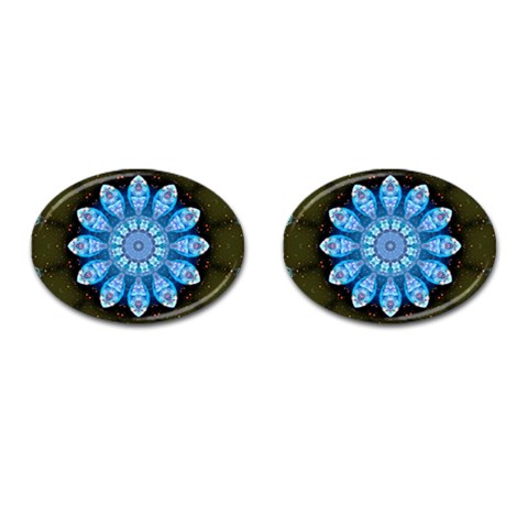 Baby Blue Flower Cufflinks (Oval) from ArtsNow.com Front(Pair)