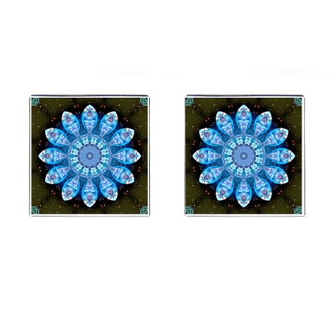 Baby Blue Flower Cufflinks (Square) from ArtsNow.com Front(Pair)