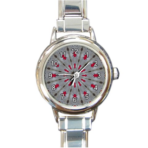 Red Dots on Silver Round Italian Charm Watch from ArtsNow.com Front