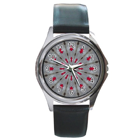 Red Dots on Silver Round Metal Watch from ArtsNow.com Front