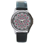 Red Dots on Silver Round Metal Watch