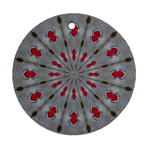 Red Dots on Silver Ornament (Round) from ArtsNow.com Front