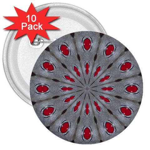 Red Dots on Silver 3  Button (10 pack) from ArtsNow.com Front