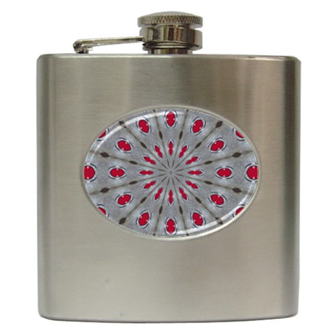 Red Dots on Silver Hip Flask (6 oz) from ArtsNow.com Front