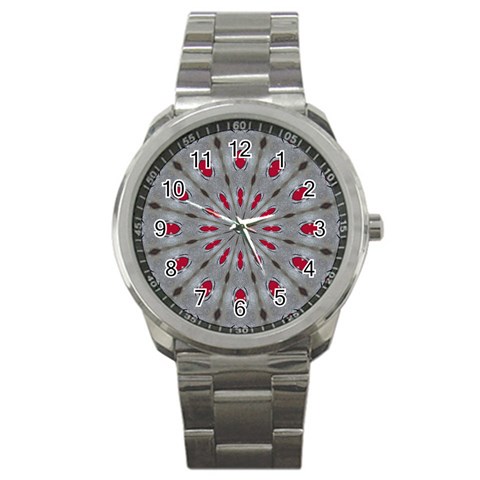 Red Dots on Silver Sport Metal Watch from ArtsNow.com Front