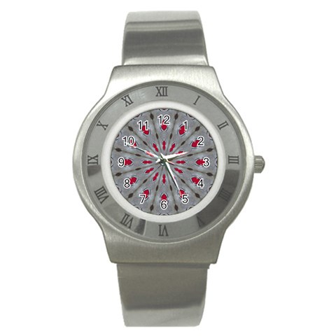 Red Dots on Silver Stainless Steel Watch from ArtsNow.com Front