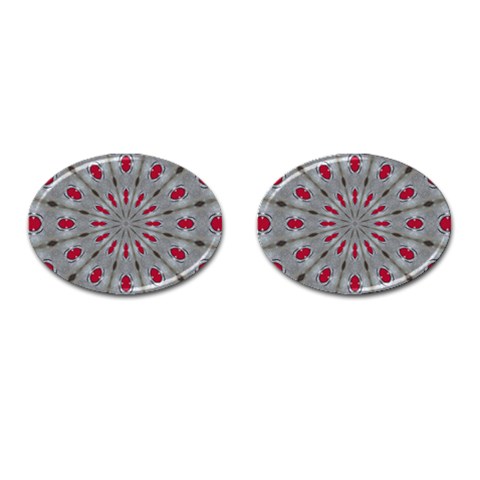 Red Dots on Silver Cufflinks (Oval) from ArtsNow.com Front(Pair)