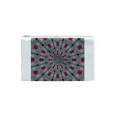 Red Dots on Silver Cosmetic Bag (Small) from ArtsNow.com Front