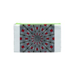 Red Dots on Silver Cosmetic Bag (Small) from ArtsNow.com Front