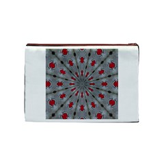 Red Dots on Silver Cosmetic Bag (Medium) from ArtsNow.com Front